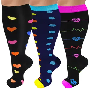 Tinylemon 3 Packs 15-20mmHg Plus Size Compression Knee High Sports Socks for Women and Men Wide Calf Stockings Breathable