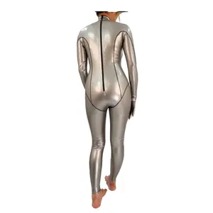 Latex Silver Backless Zipper Bodysuit