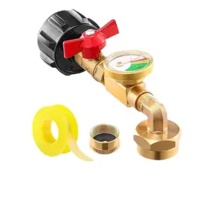 Upgraded Propane Refill Adapter with Valve and Gauge,Fits QCC1/Type1 Propane Tanks and 1lb Disposable Cylinders, Solid Brass, Includes 1x Sealing Tape and 1 Cylinder cap