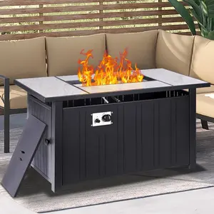 OutVue 47" Propane Fire Pit Table with Real Ceramic Top, 50,000 BTU Gas Fire Pit, Includes Lid & Lava Stones – Perfect for Dining, Parties & Outdoor Patios