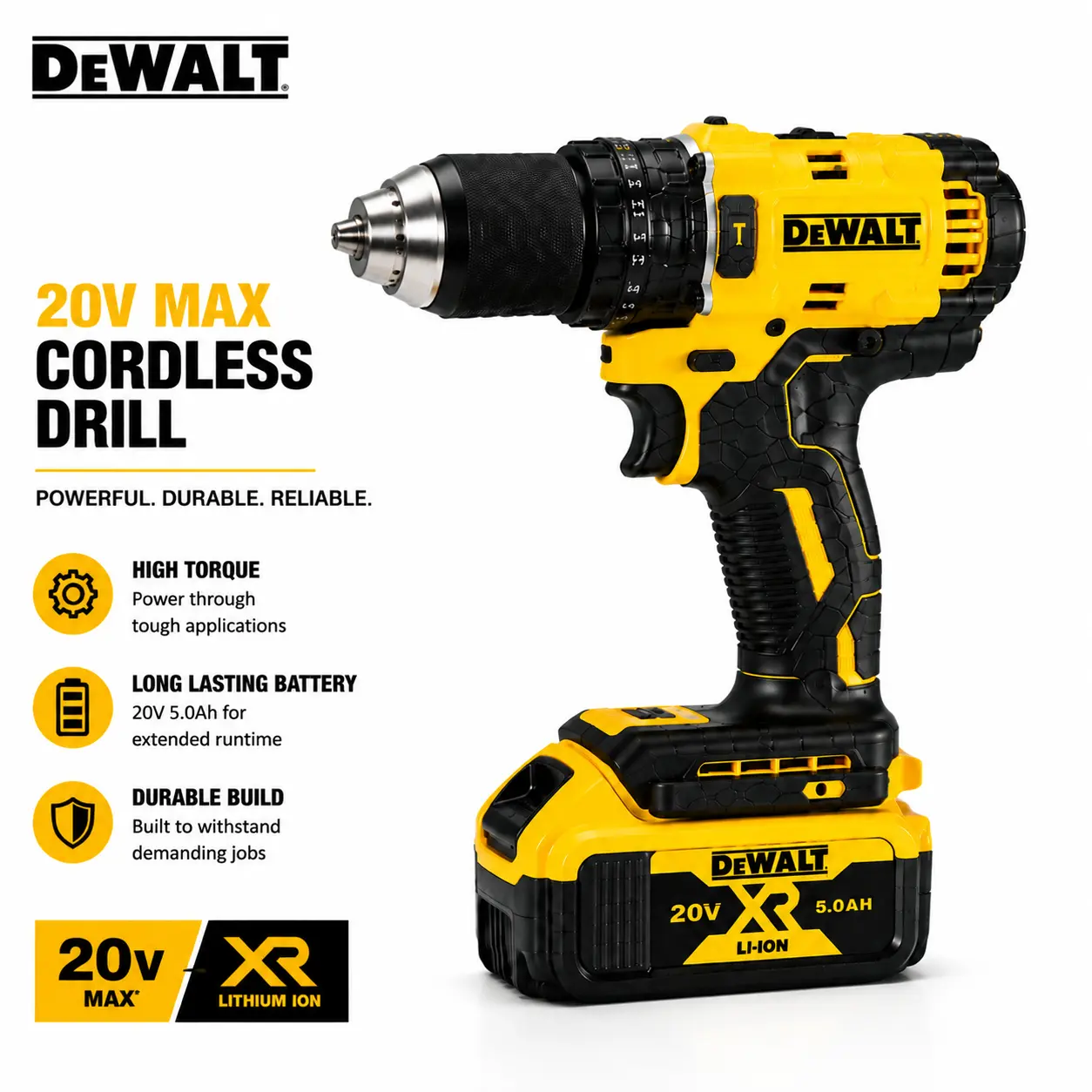 []DEWALT Cordless Drill Set, Powerful Drilling & Screwdriving, Durable Metal Gear & High-Strength Housing, Compact Lightweight Design, Rechargeable Power Tool Kit, DIY Home Repair, Woodworking, Garage & Workshop