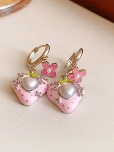 Cute Pink Strawberry Dangle Earrings - Kawaii Aesthetic Jewelry for Summer