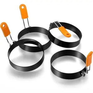 Stainless Steel Fried Egg Ring Mold — Heat-Resistant Silicone Handle & Non-Stick Egg Shaper