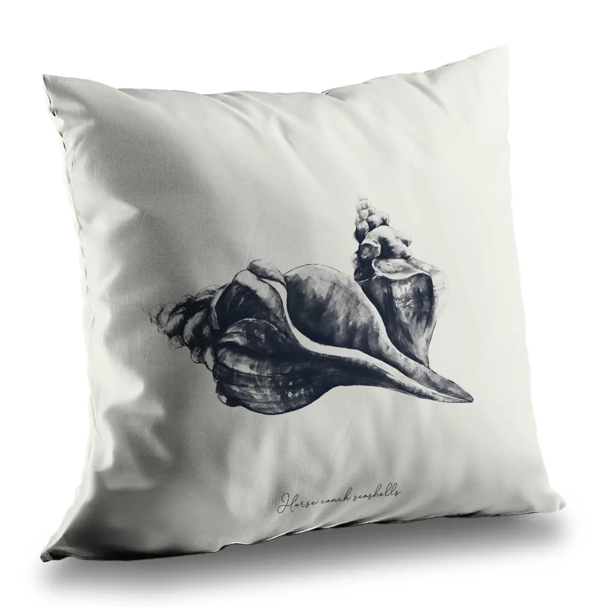 212 MAIN 26x26 in. Decorative Cushion - Blue Horse Design, Gray Poly Twill Fabric, Soft Texture, Seashell Print, Coastal Accent for Beach Themed Home & Bathroom Decor, Blue Horse Cushion