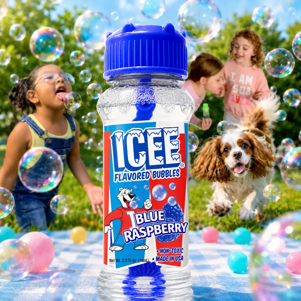 Bubble Lick Sweet Cotton Icee Blue Raspberry Edible Bubbles, Fun Snack for Kids