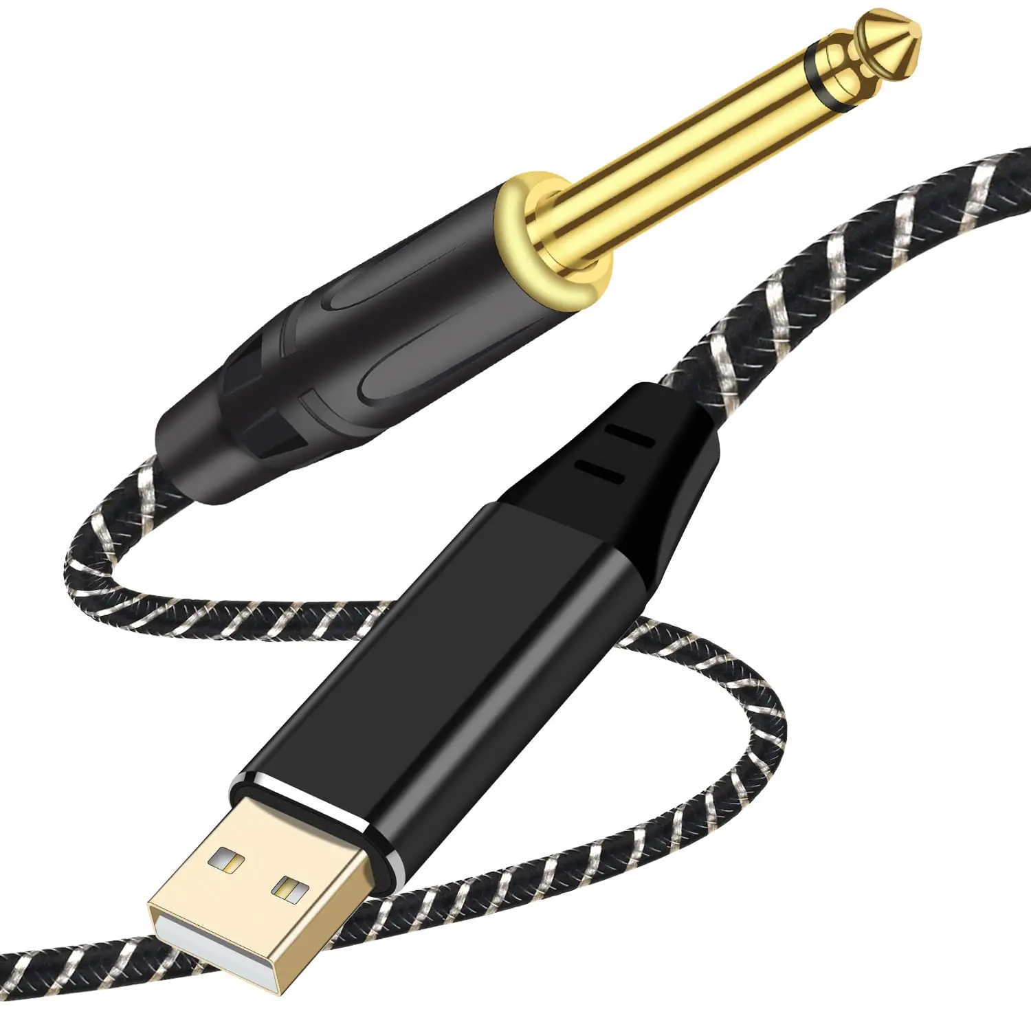 USB Guitar Cable, Guitar 1/4 Inch TS Male to Computer USB Interface Cable Adapter for Instruments Recording Singing,Premium Nylon Braided Guitar Cord,Length 6.6FT