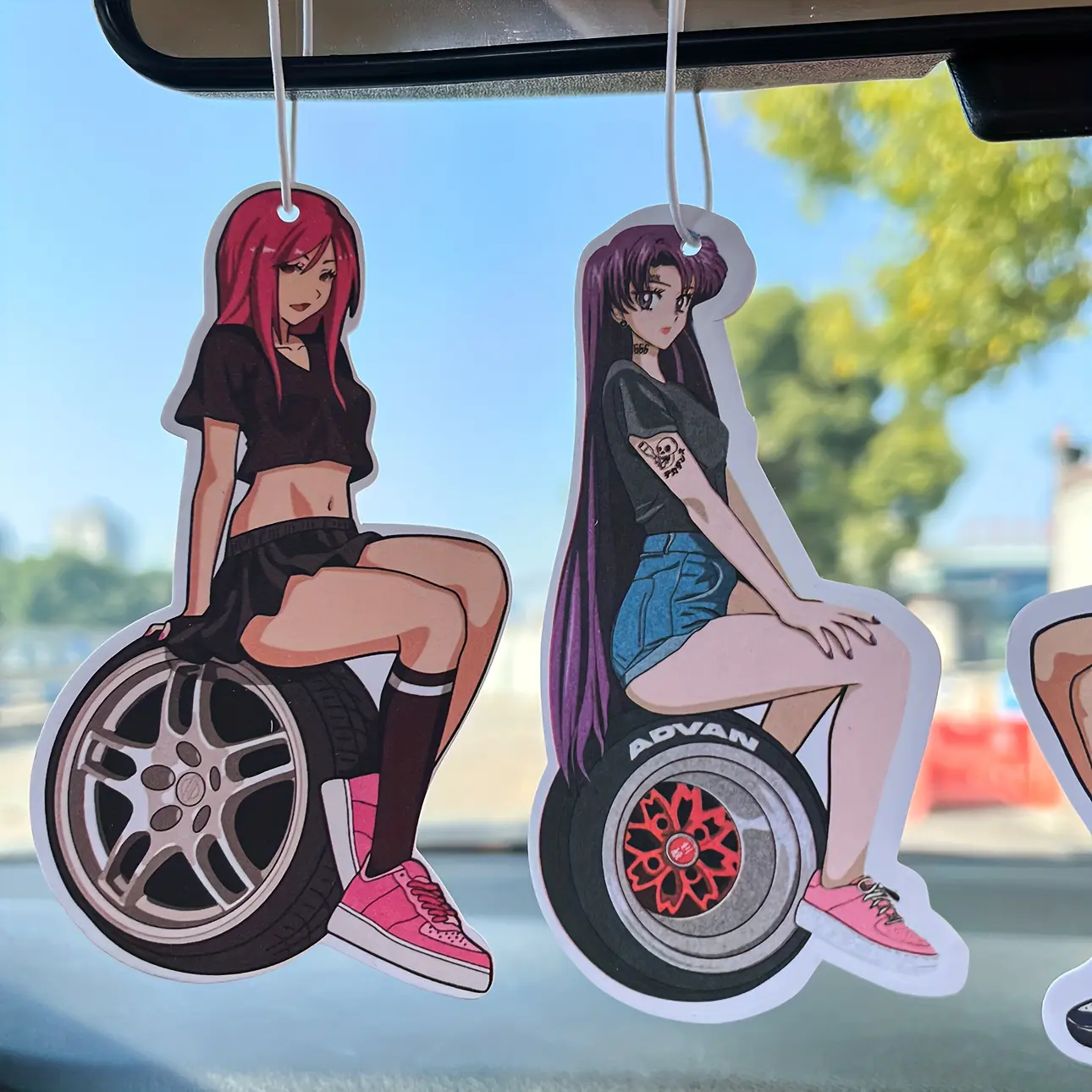 4Pcs Beauty Design Automobile Aromatherapy Pieces-Anime Wheel Design Aromatherapy Piece, Car Rearview Mirror Pendant, Car Ornaments Accessories Gulbang Festival Mubarak car air freshener