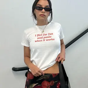 [Sale off up to 50%] I Flirt for Fun and Panic When It Works Baby Tee Y2K Croptop, Funny Introvert Meme Shirt, Social Anxiety Tee, Viral TikTok Aesthetic Top