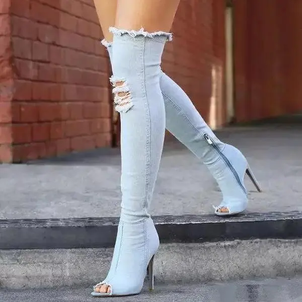 Blue Jean Thigh High Boots