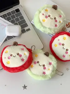 Cute Plush Apple Coin Purse with Cartoon Star Pattern, Mini Wallet with Keychain, Girls Small Storage Bag, Cute Plush Portable Bag Charm