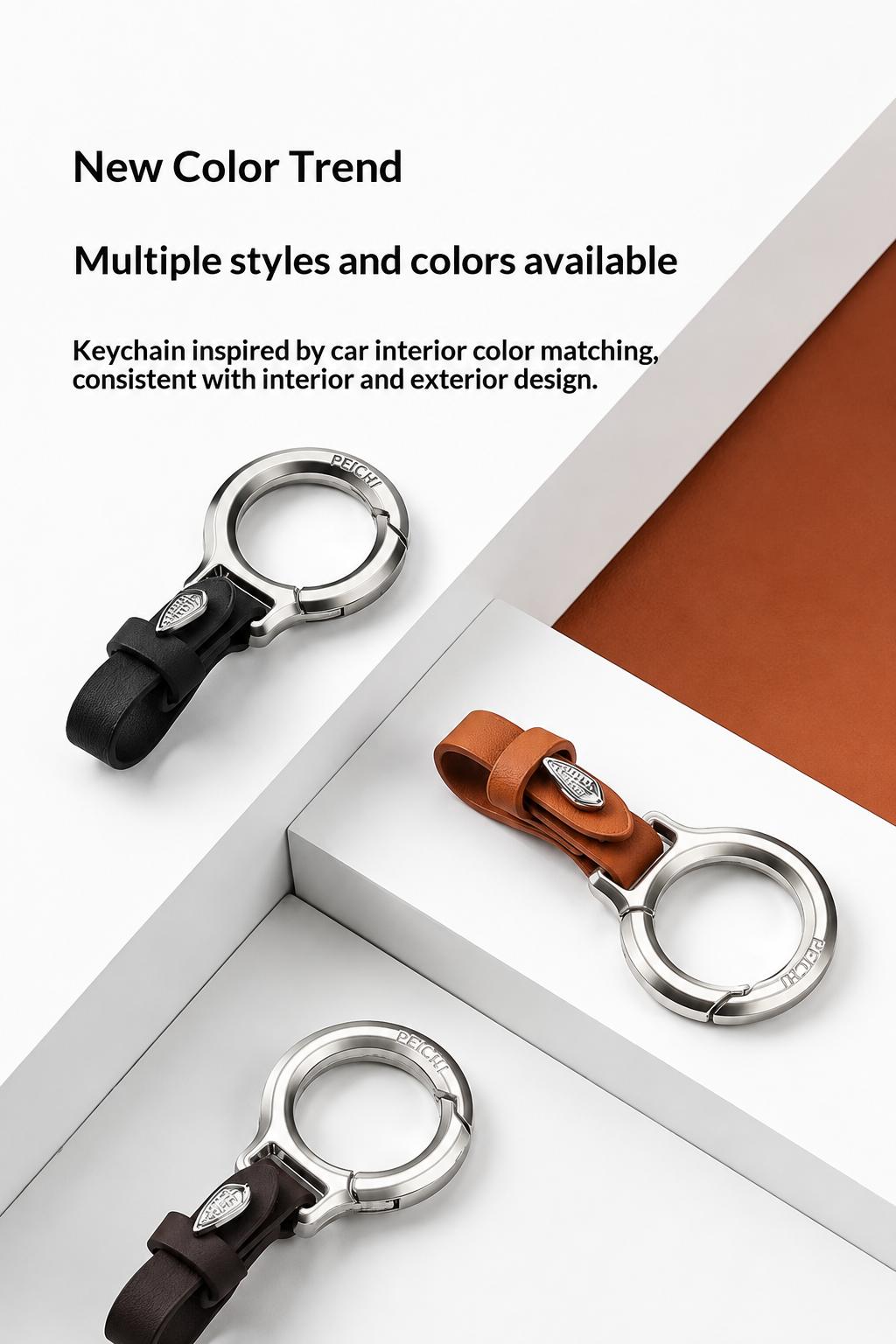 AILIS New Upgraded Metal-Leather Zinc Alloy Keychain with Leather Strap - Stylish, Versatile, Durable, Unisex Anti-Lost Key Ring for Car, Home Use - Keeps Keys Secure and Easy to Find