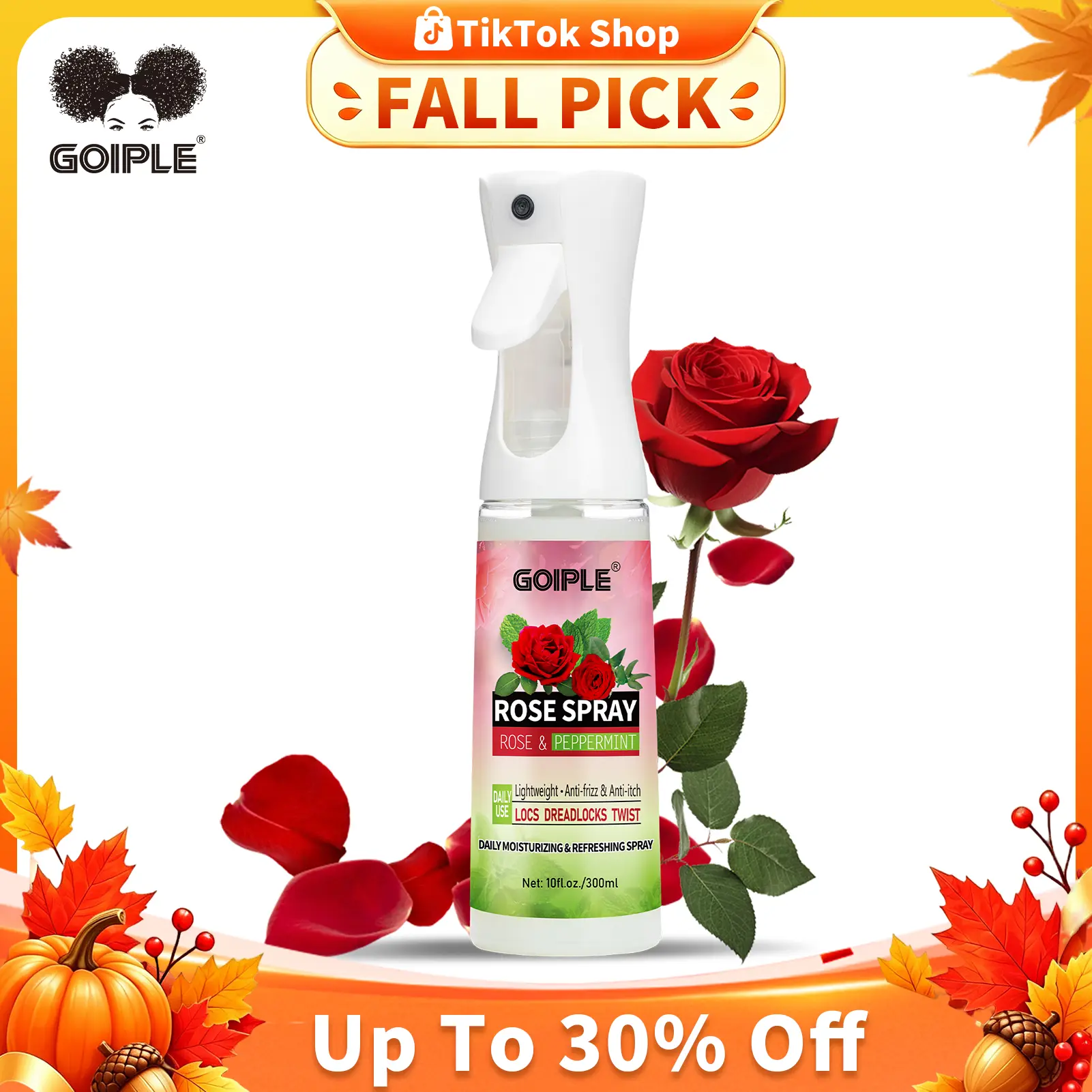Goiple Hydrating Rose Water Loc Spray for Dreadlocks - Haircare Moisturizer with Peppermint & Castor Oil, Mild Cleansing, Calming Scalp Care for Adult Females to Soothe, Refresh, Prevent Dryness
