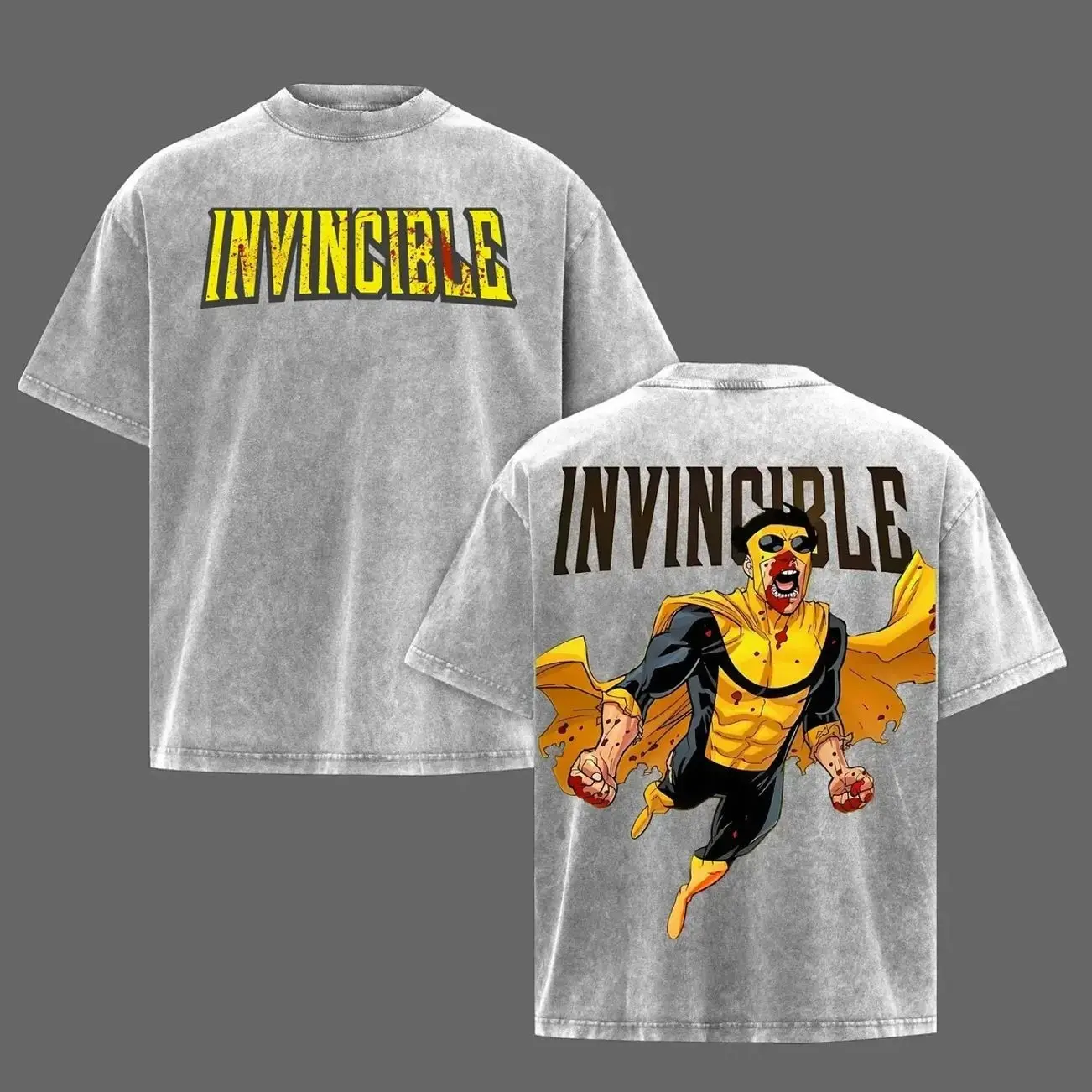 Invincible Mark Grayson Blood Battle Vintage Washed Oversized Graphic T-Shirt, Tank Top, Hoodie, Sweater – Anime Streetwear Double Print Heavy Cotton Unisex Tee WRY