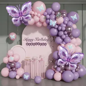 Purple Butterfly Balloon Butterfly Balloon Arch Set 160PCS Pink Balloon wreath Set Butterfly Birthday Balloon Girl Shower Wedding Birthday Party Decoration