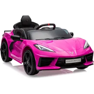 12V Kids Ride on Car Licensed Corvette Battery Powered Car Toddlers Electric Sports Car Toy with Remote Control, Visual Dashboard, LED Lights, Music, Gifts for Boys Girls, Rose Red