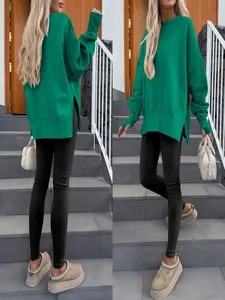 A fashionable casual round-neck pullover solid color loose sports long-sleeved sweatshirt top
