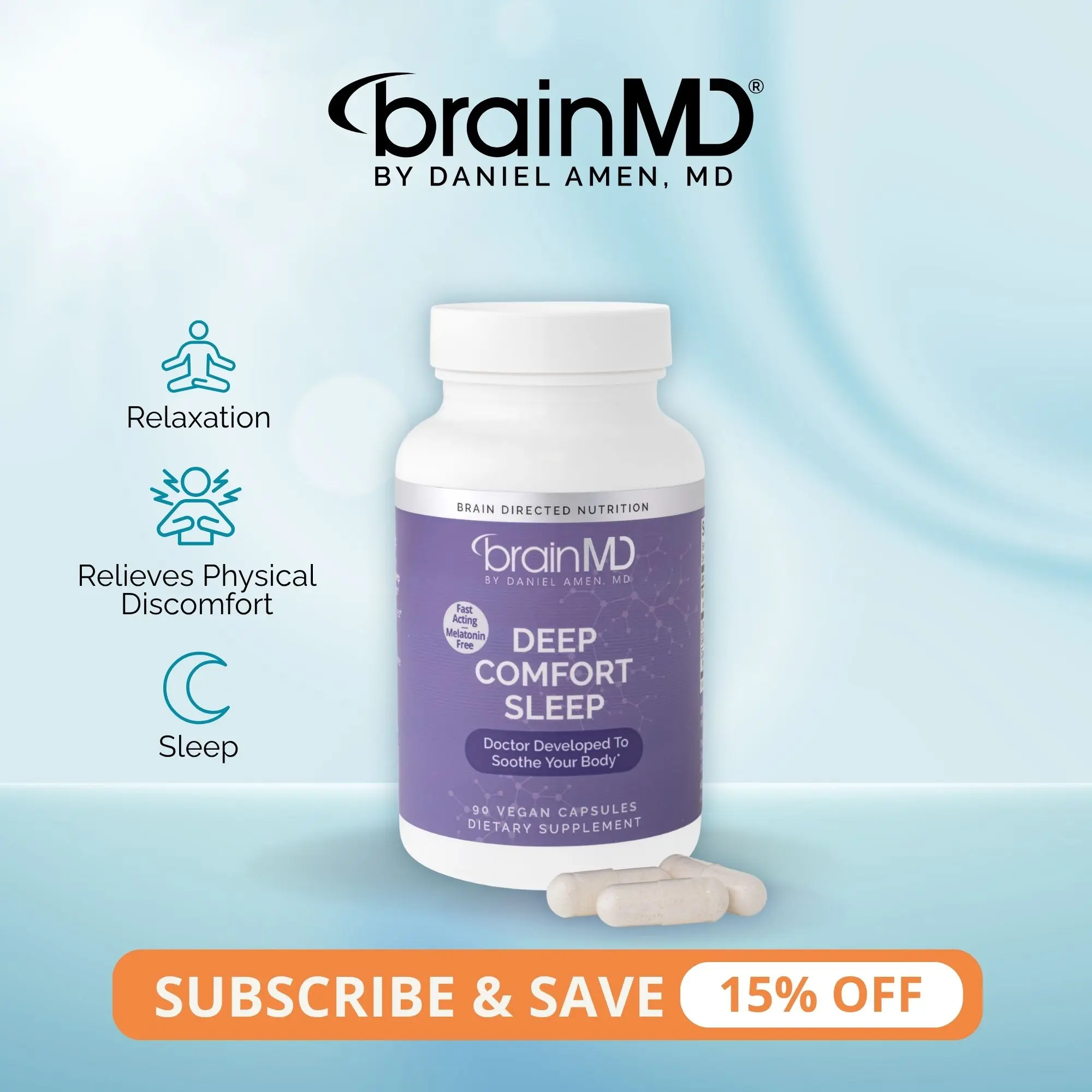 Deep Comfort Sleep | BrainMD | 90 Capsules | Restful Sleep & Physical Comfort Support | Relaxation, Muscle Ease & Nervous System Calm | Casperome Boswellia with GABA, L-Theanine & Magnesium