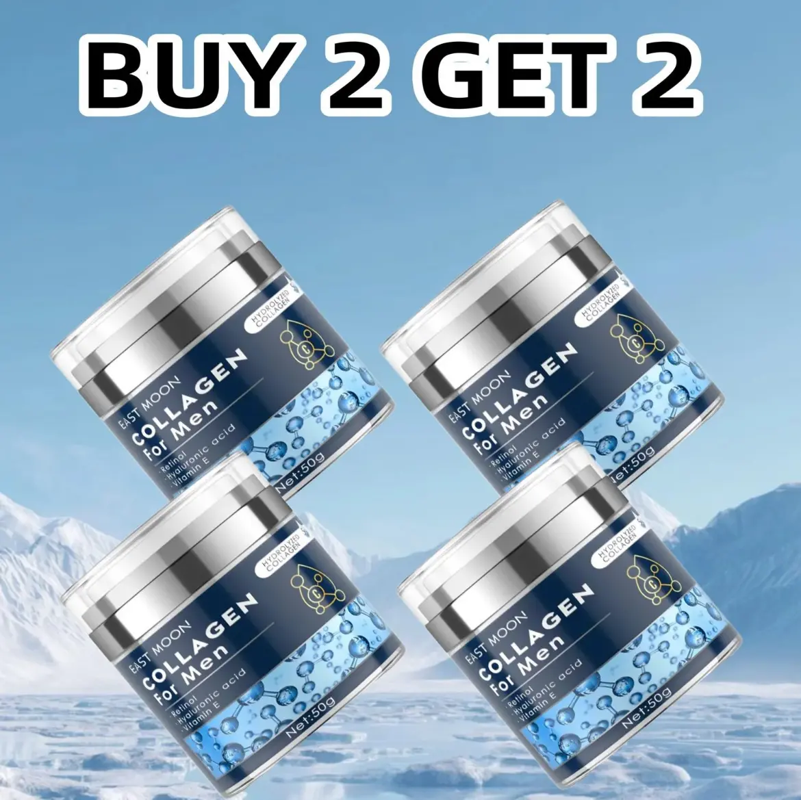 [Buy 2 Get 2 Free] East Moon Men's Collagen Anti-Aging Wrinkle Cream - 50g Single Bottle Lightweight Adults' Face Moisturizer, Skin Firming Tightening Lotion with Hyaluronic Acid, Restore Skin Elasticity