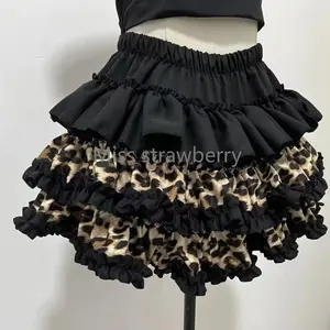 Aesthetic Y2k Leopard Print Short Skirt Women Hot Chick Chic High Waist Ruffle Skirts Female Design Retro Loose Cake Skirt New