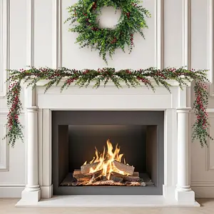 Glitzhome 9ft/6ft Christmas Greenery PE Dripping Eucalyptus Garland & 28"D Wreath