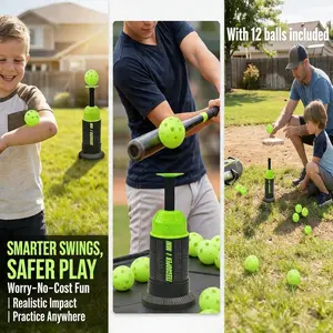Mini Popper Baseball Batting Tee with 12 Rebound Balls - Durable Design Self-Reset Trainer for Kids’ Softball Training, Consistent Performance Portable Hitter for Home Garage Backyard Drills