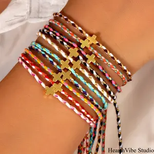 Western-Style Casual Four-Color Cotton Cross Bracelet — Purely Hand-Woven Cord — Premium Couple's Accessory (For Women)