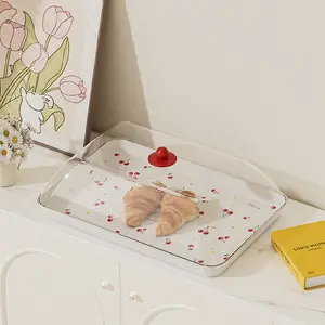 Creamy Style Food Tray with Transparent Lid, Cake Dessert Display Plate, Snack Nut Dish, Cute Preppy Design, Party Tableware