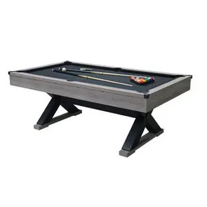 Rustic Industrial Pool Table 84 Inch, Heavy Duty MDF Construction, Unique X-Leg Design, Black Felt for Home Game Room Garage