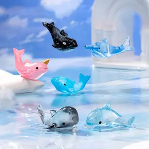 Blue Dolphin Shark Whale Mini Figurine Simulation Sea Animal Small Statue Ornament Home Desktop Decor