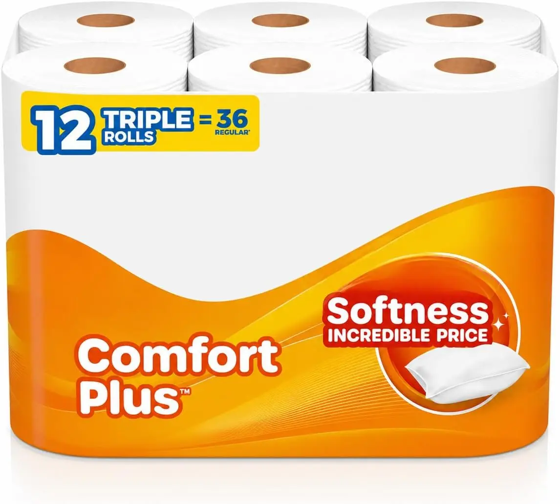 Toilet Paper, 12 Triple Rolls, Soft Bath Tissue for Everyday Household Use,Toilet Tissue Paper Rolls for Bathroom, Home and Office