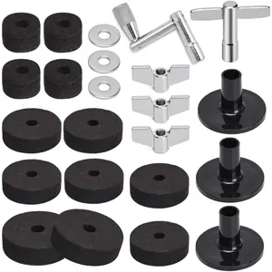 23 count Cymbal Replacement Accessories, Cymbal Stand Felts, Drum Felt Pads Include Wing Nuts, Washers, Sleeves & Drum Key Accessory Set - Black