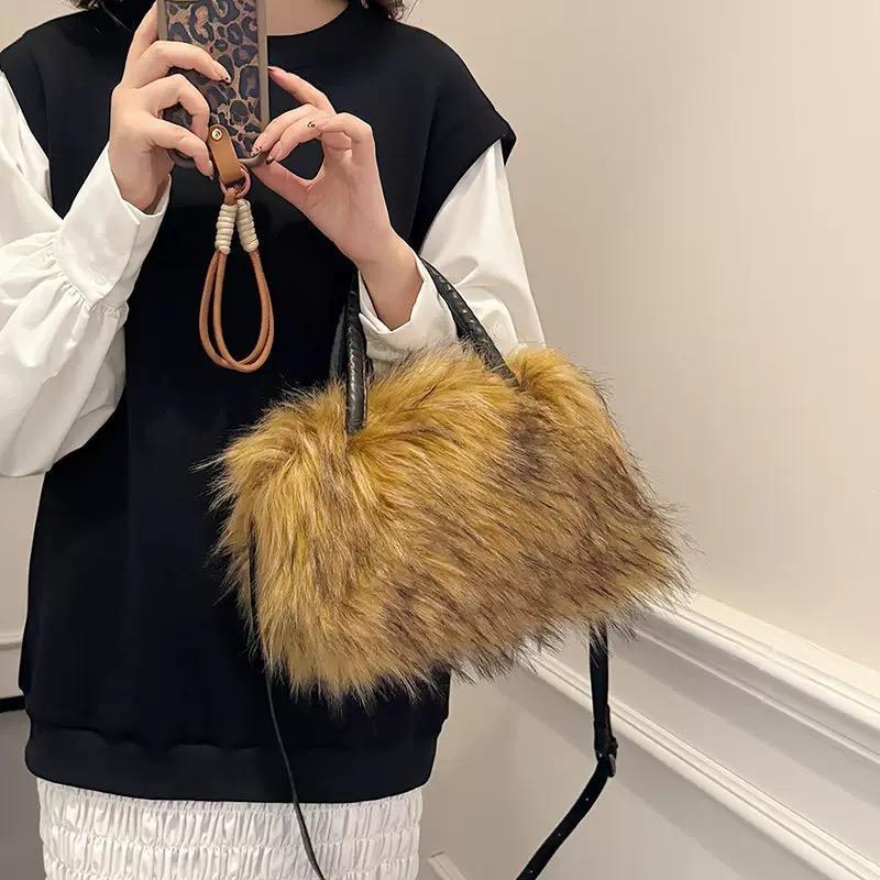 New Faux Fur Handbag Shoulder Purse Shoulder Crossbody Bag, Grab Handle & Strap, Fashion Design, Multiple Colors, Perfect Daily Accessory,Women's Shoulder Handbags Faux Fur Tote Bag Fluffy Satchel Handbags for Women, Mom, Friend, Bridesmaids