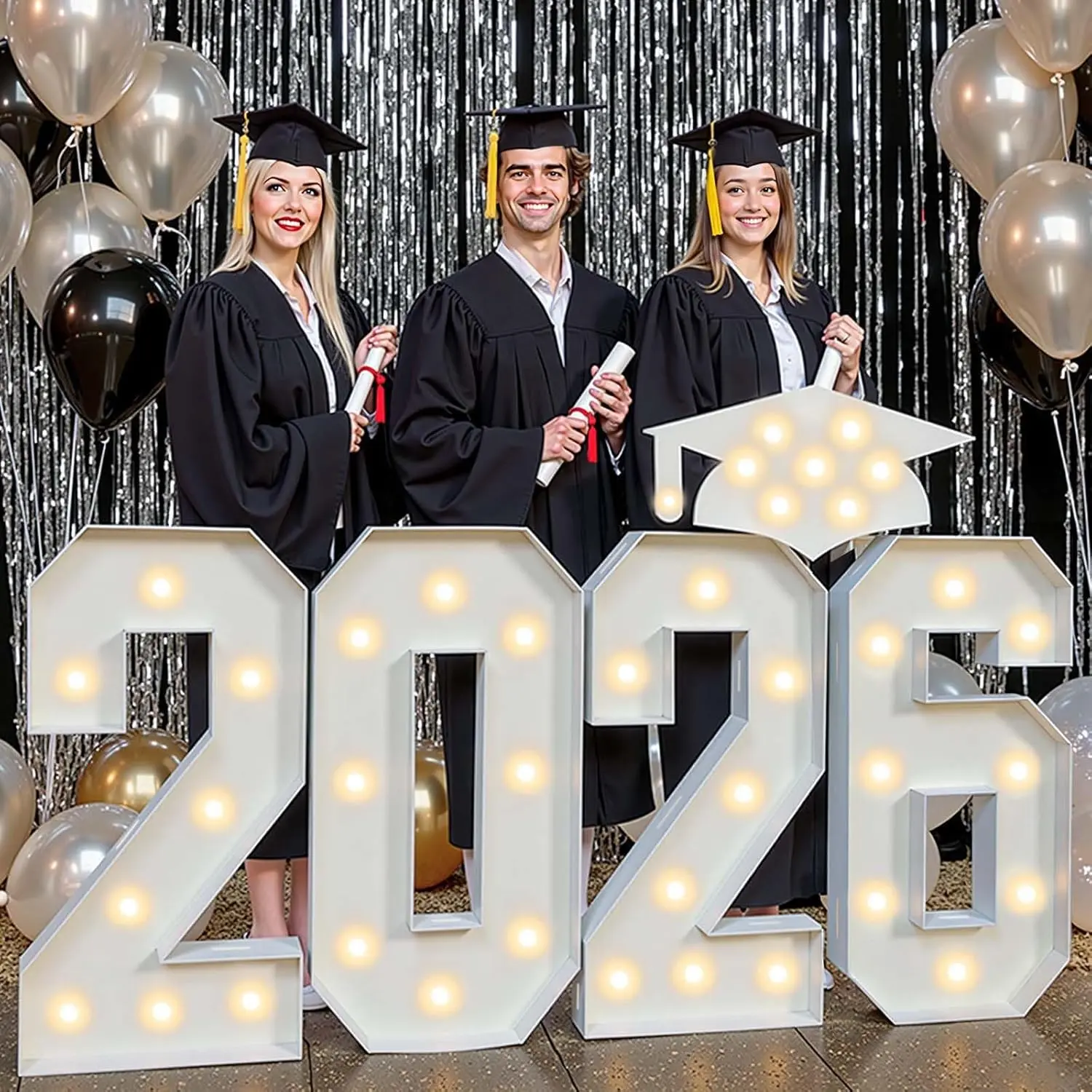 2.3ft Class of 2026 Light Up Numbers Graduation Decorations Large Marquee Letters with Lights Giant Foam Board Lighted Sign Big Grad 2.3 Feet Tall High School College Prom Decor