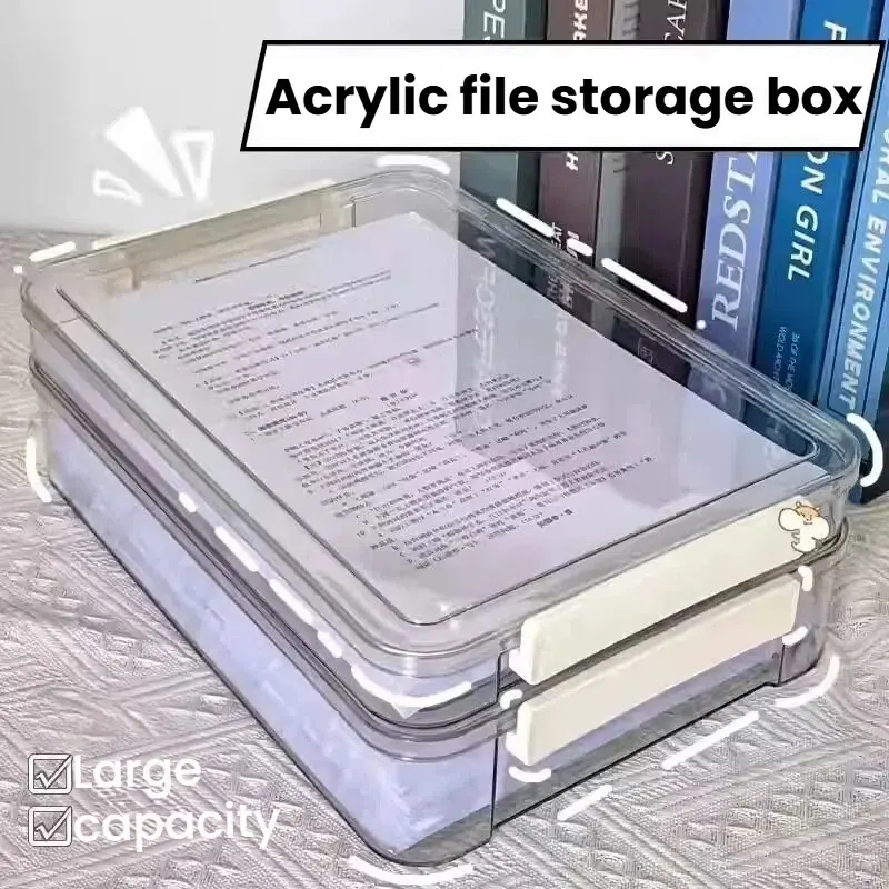 Plastic Storage Containers with Lids, Portable Project Case Document Organizer Stackable Plastic File Storage Box for A4 File Paper Documents Scrapbook Art Supplies&Crafts, Acrylic Box