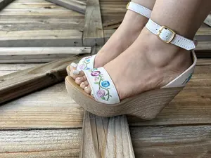 Huarache Wedge Sandal Embroidered White