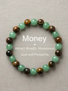 1pc Arpurraina Money Attraction Healing Crystal Bracelet with Green Aventurine & Tiger Eye - blue friendship bracelet beaded jewelry protection bracelet encouragement gift fashion artificial bracelet of the day Colorblock Beaded