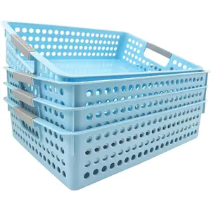 DLUCKY 4Pcs Classroom Organization and Storage Paper Tray Holds 4A Paper, Trays for Classroom Toy, Crayons, Handicrafts Storage, Also for Library, Drawers, Office, Kitchen, Bathroom(sky blue)
