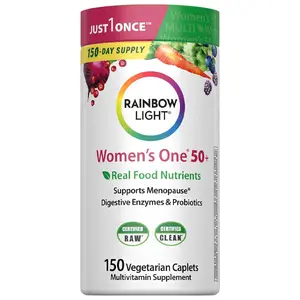 Rainbow Light Womens One + Multivitamin 50 Plus | 150 Caplets | Supports Menopause | with Vitamins C, D, and Zinc | Real Food Nutrients, Digestive Enzymes & Probiotics