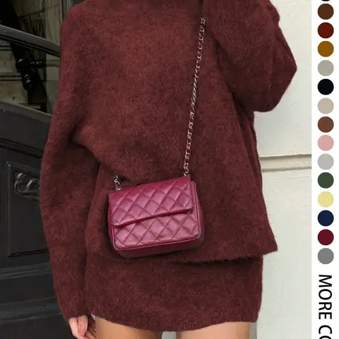 Autumn Winter Women's Basic Stylish Elegant Chic Commuter Two-Piece Set, Fall Matching Sets, Casual Elegance with Long Sleeve Fitted Knitted Top and Skirt, Perfect for Fashionable Outings, Womenswear, Clothes, Lady