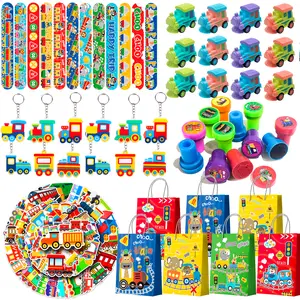 110pcs Train Party Favors, Train Birthday Favors Set Including Train Theme Party Bags Keychains Slap Bracelets Stamps etc Train Themed Birthday Party Favors for Train Party Decorations