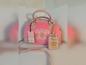 Juicy Couture Pink Dome Satchel – Crown Embroidered Velvet Handbag with Charm ID Holder, Crossbody Strap, NWT