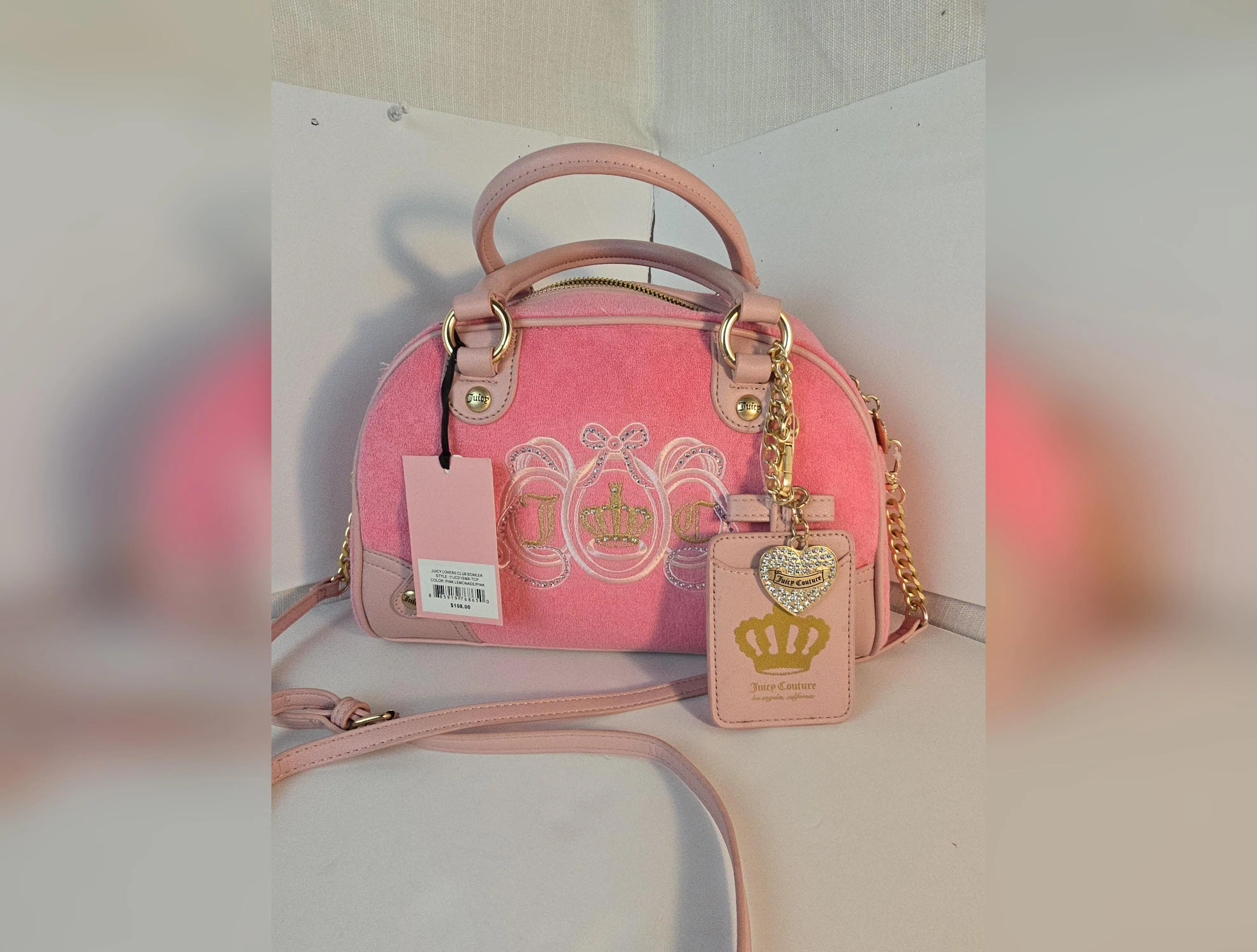Juicy Couture Pink and Beige Logo Dome Satchel display picture 3