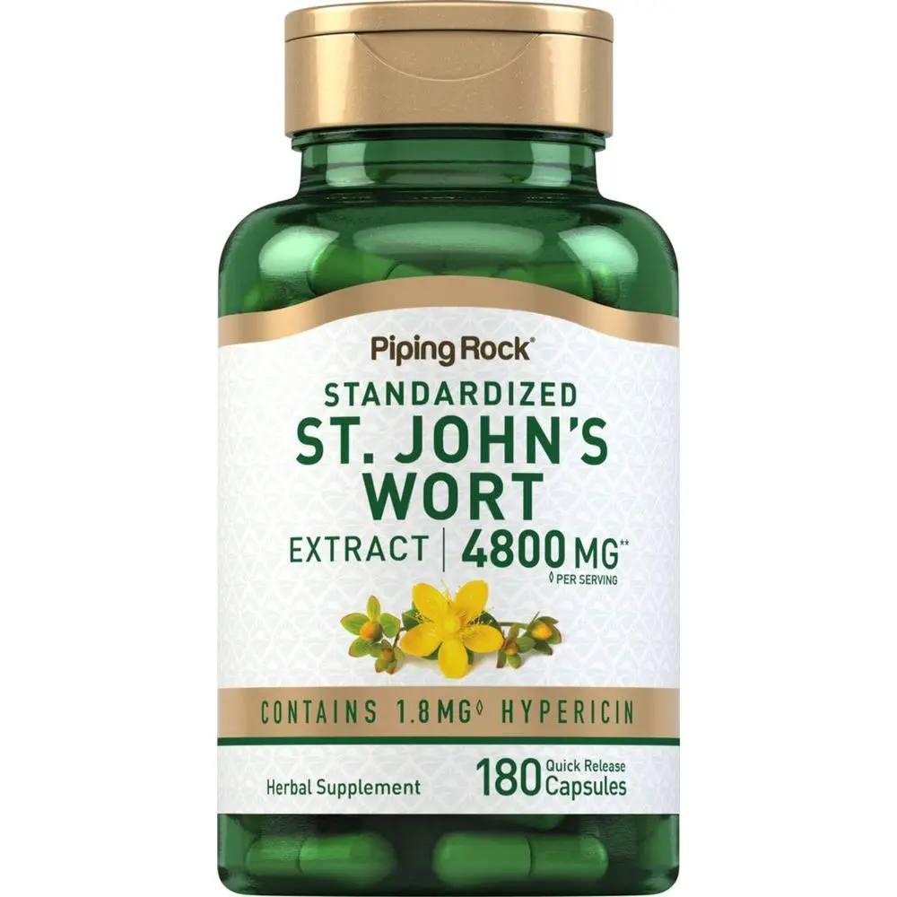 Piping Rock St. John's Wort Capsules | 4800 mg | 180 Count | Standardized Extract | Non-GMO, Gluten Free Supplement