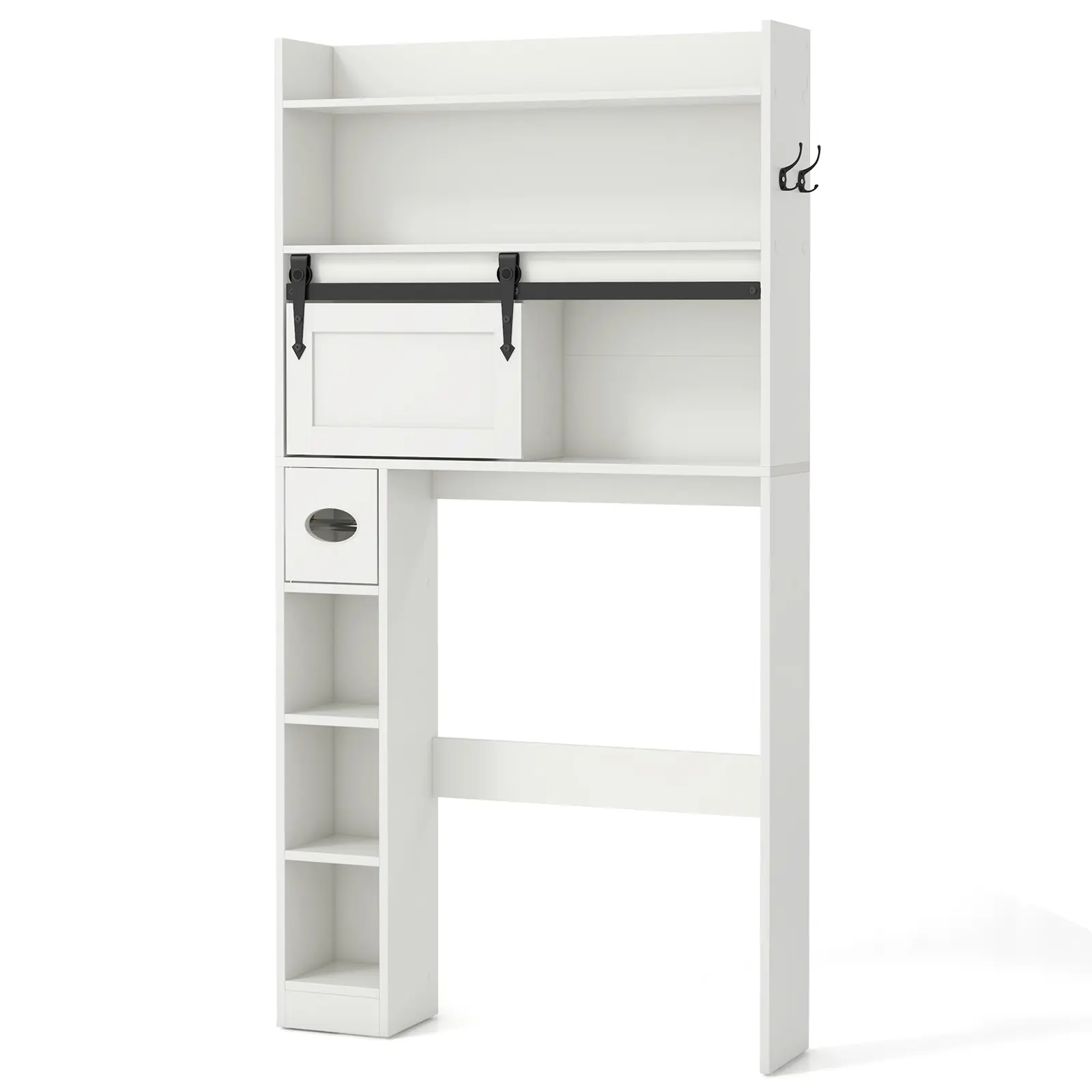 COSTWAY - Over The Toilet Storage Cabinet with Sliding Barn Door and Adjustable Shelves-White
