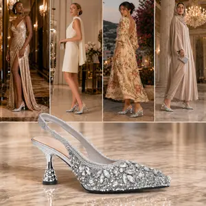 Women's Rhinestone Pearl Slingback Pumps Pointed Toe Kitten Heel Sparkly Crystal Embellished Low Heel Sandals Elegant Modest Dress Shoes For Bridal Wedding Guest Evening Party Prom Bling Fashion Footwear Star Diamond Silver Champagne Gold LALRAY & CO.