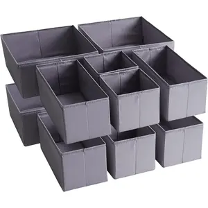 Drawer Organizers, Durable Fabric, Washable, with Base Support Boards, Small Storage Boxes for Bathroom, Closet, Dresser, Set of 12, Dark Grey