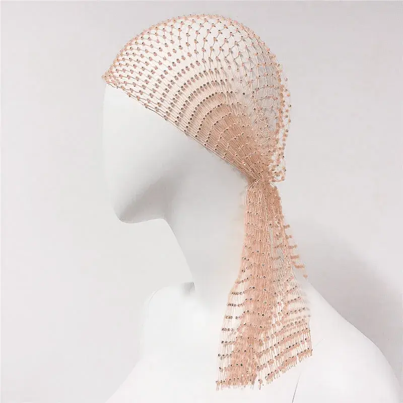 Women Bandana Hair Band Crystal Rhinestone Handkerchiefs for Headwear Fishnet Headscarf Hip Hop Turban Hat Streetwear Headwraps NONE