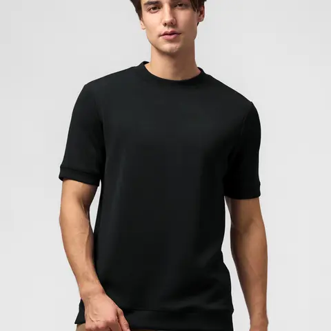 Fioboc Men's  Modal Blend Short Sleeve T-Shirt Premium 4-Way Stretch Split Hem Crewneck Workout & Everyday Casual Tee