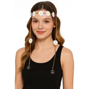 Hippie Festival Flower Headband with Peace Charms