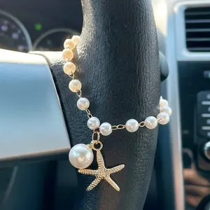 Car Steering Wheel Hanging Ornament Starfish Pearl Pendant Car Interior Decoration Rearview Mirror Hanging Accessory Unique Trendy Gift